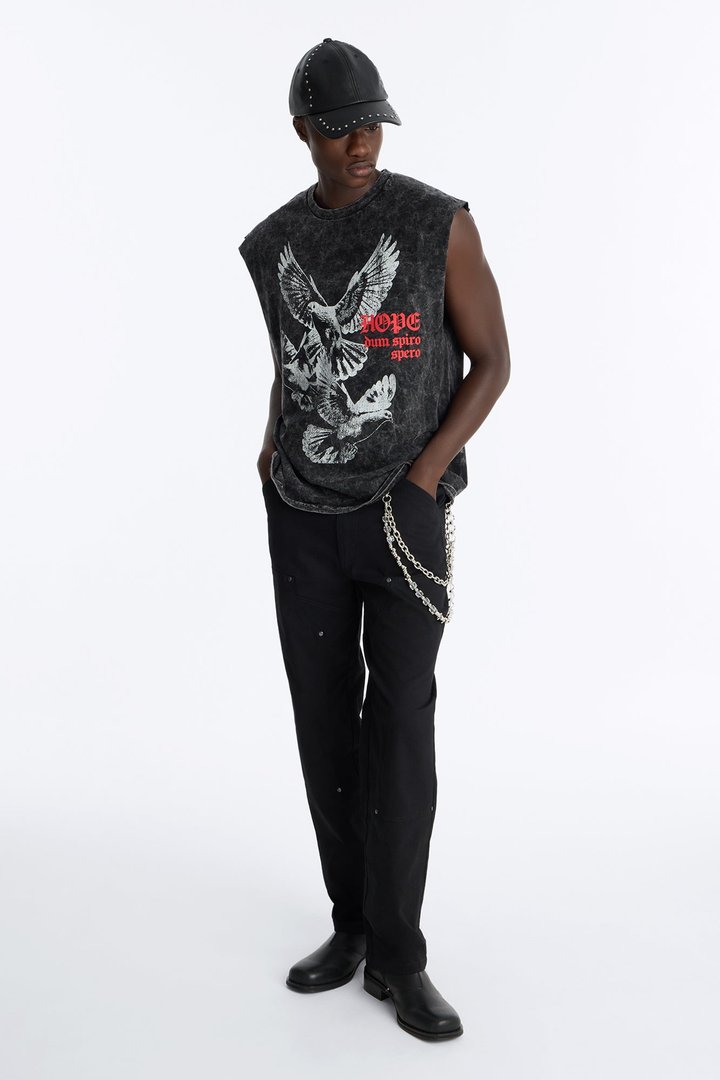 Doves And Hope Vintage Oversized Muscle Tee - Black