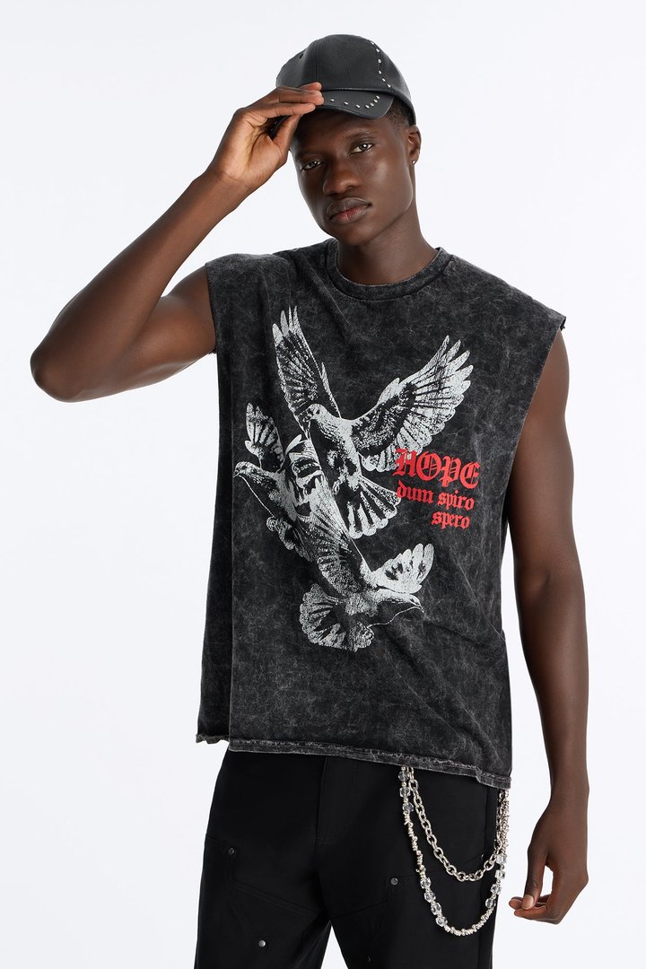 Doves And Hope Vintage Oversized Muscle Tee - Black