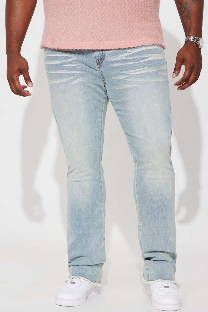 Along Side Zipper Stacked Skinny Flare Jeans - Light Blue Wash