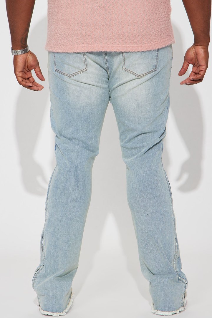 Along Side Zipper Stacked Skinny Flare Jeans - Light Blue Wash