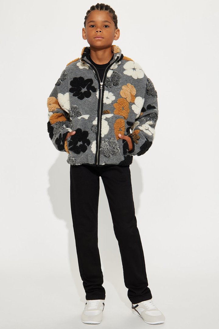 Mini Sherpa Tears Oversized Zip Jacket - Grey/combo