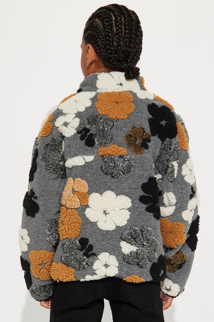 Mini Sherpa Tears Oversized Zip Jacket - Grey/combo