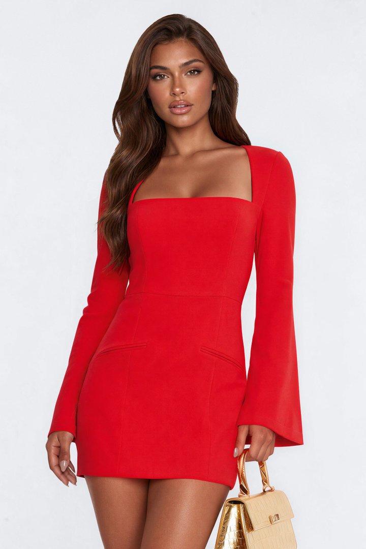Blaire Square Neck Mini Dress - Tomato Red