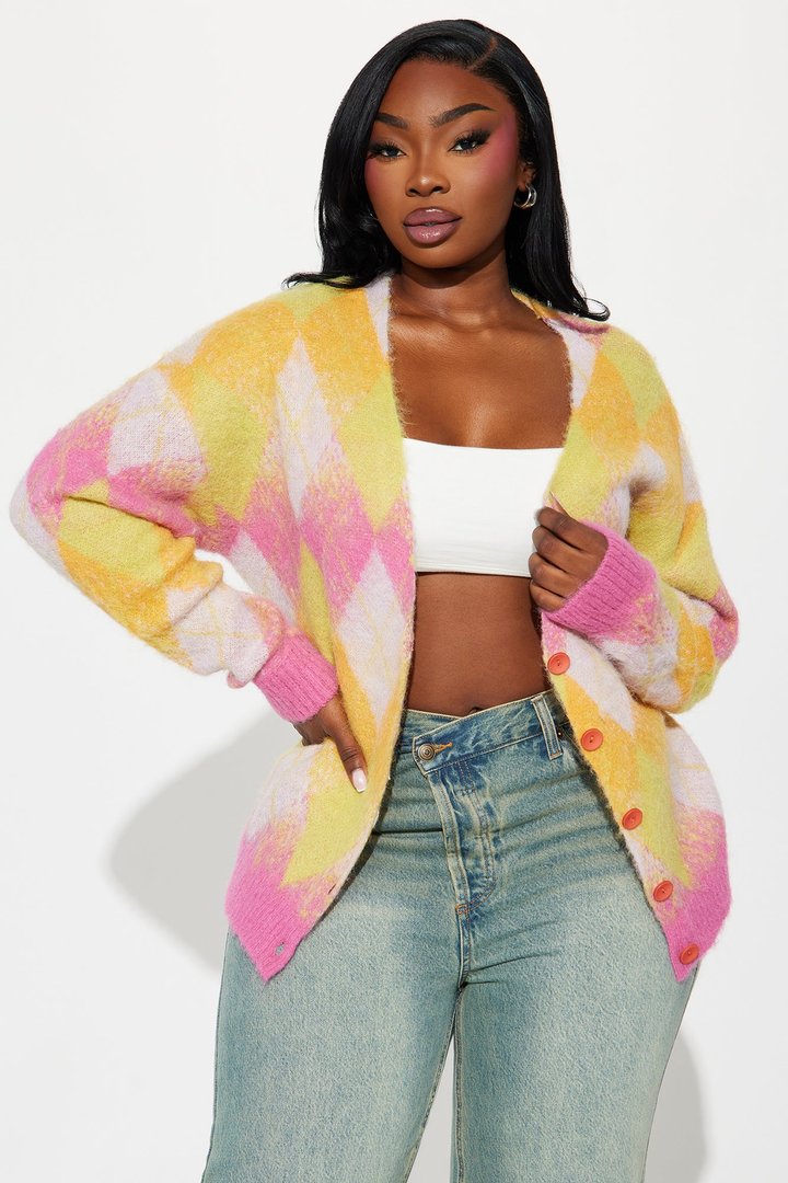 Artsy Argyle Cardigan - Multi Color