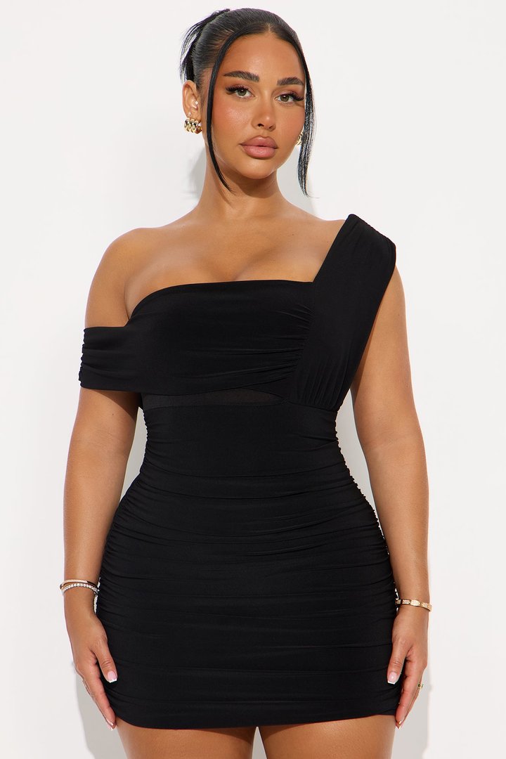 Marlena One Shoulder Micro Mini Dress - Black