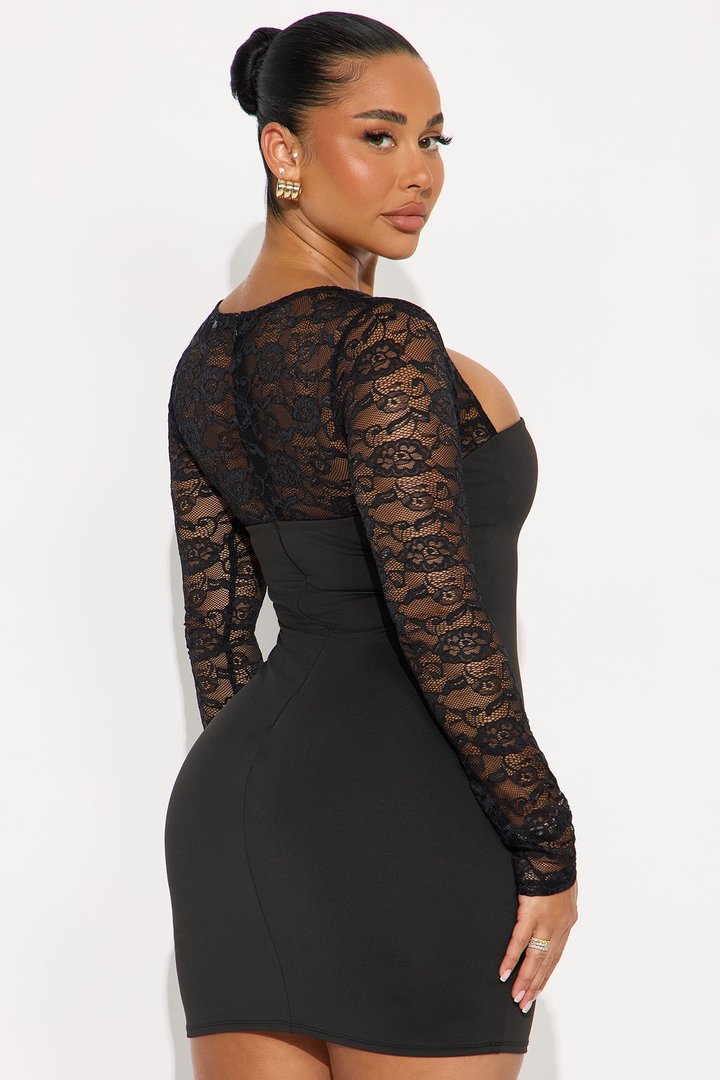 Gabby Long Sleeve Lace Mini Dress - Black