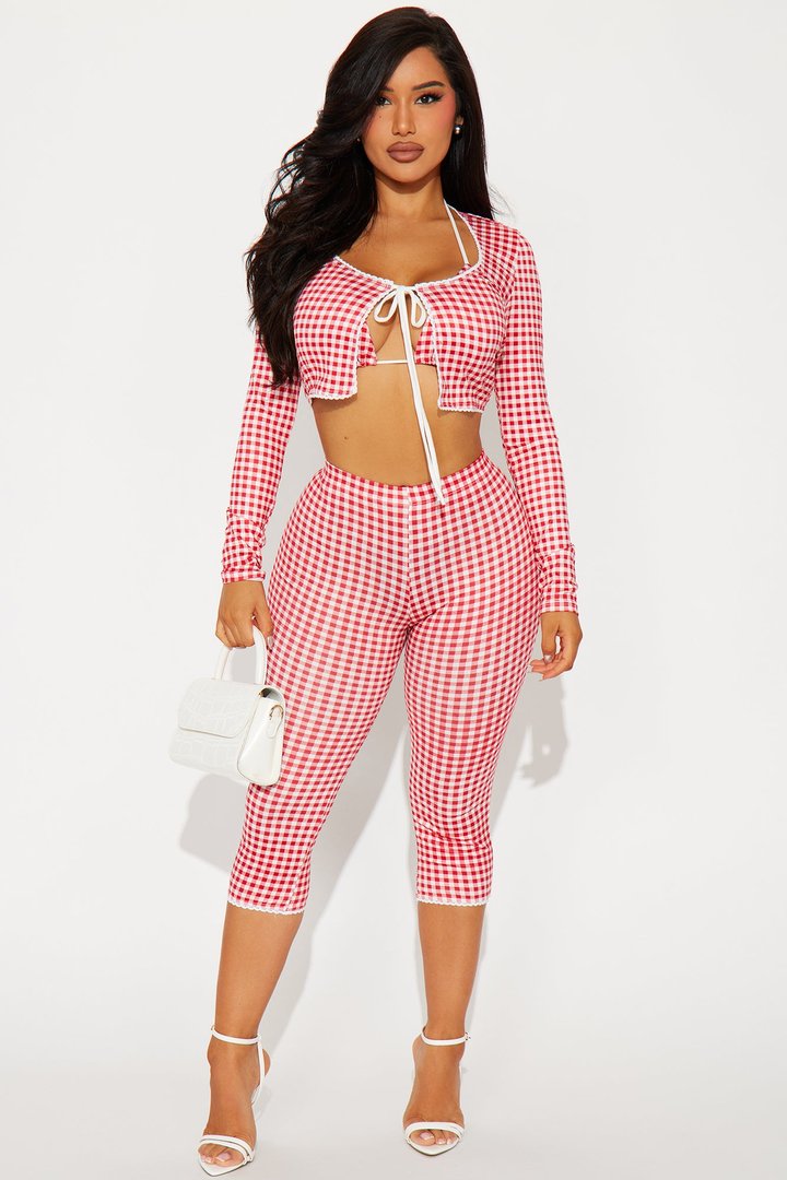 Sweet Talking Gingham Capri Legging - Red/White