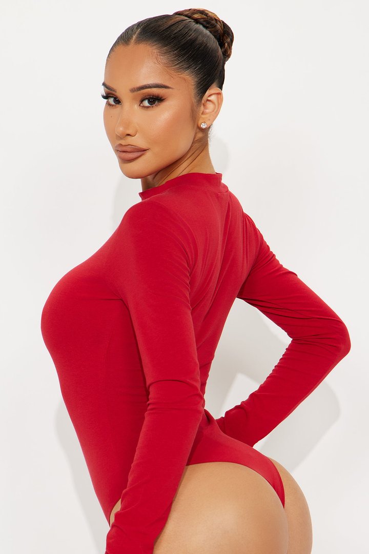 Melanie Mock Neck Bodysuit - DarkRed
