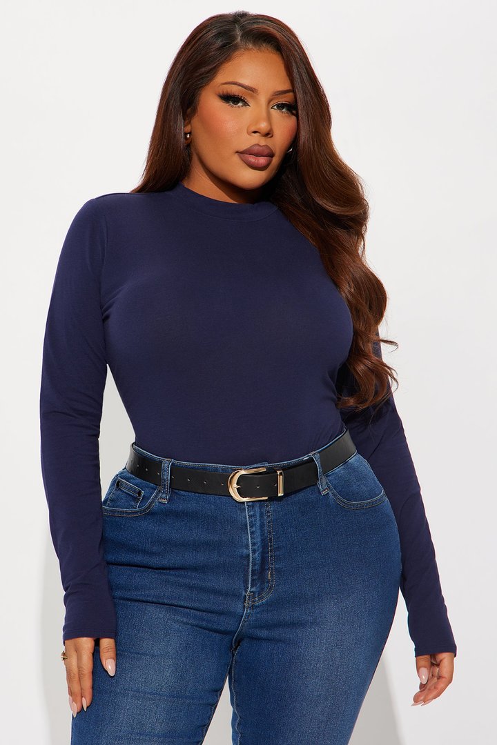 Melanie Mock Neck Bodysuit - Navy