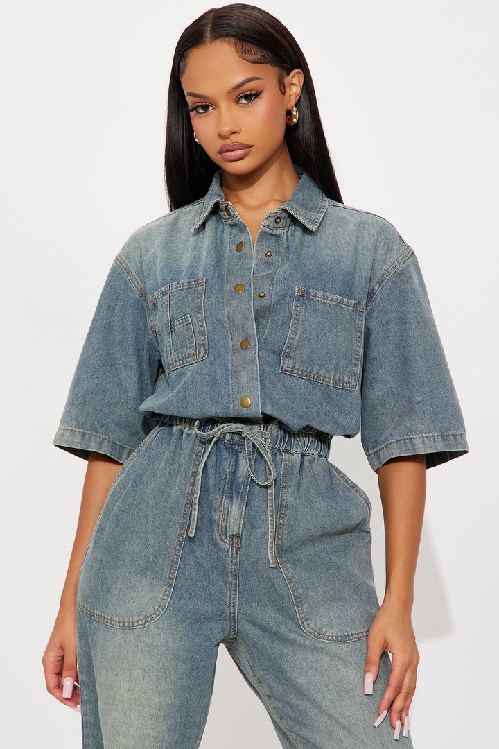 Diana Medium Washed Denim Jumpsuit - Medium Wash