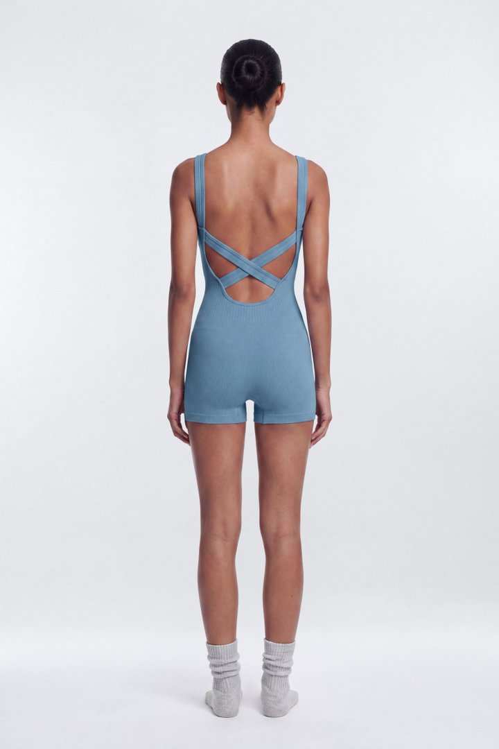 CottonFlex™ Low Back Sports Romper - Soft Indigo