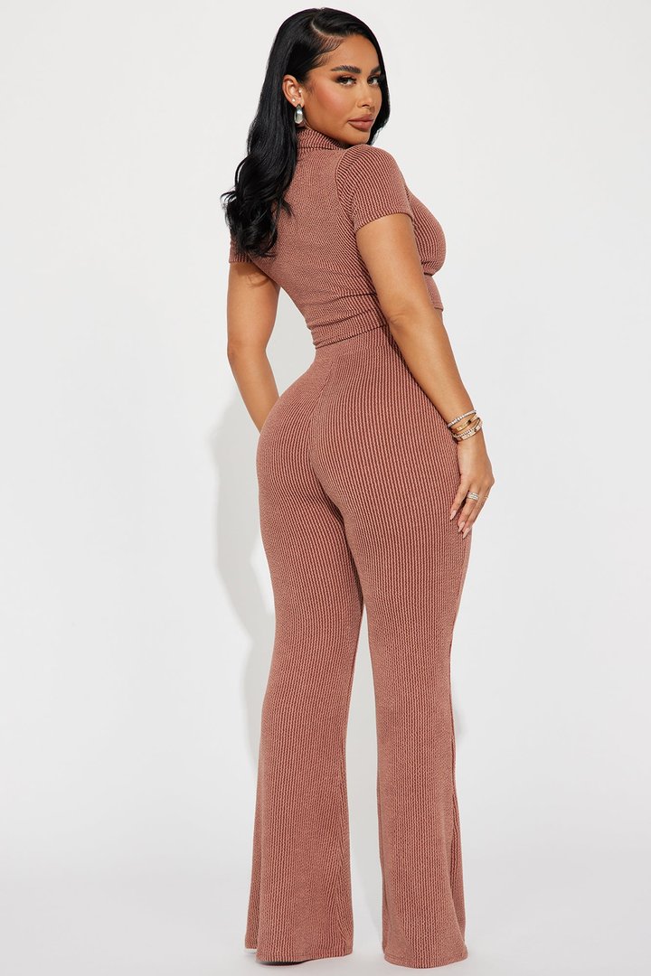 Josie Ribbed Pant Set - Chocolate