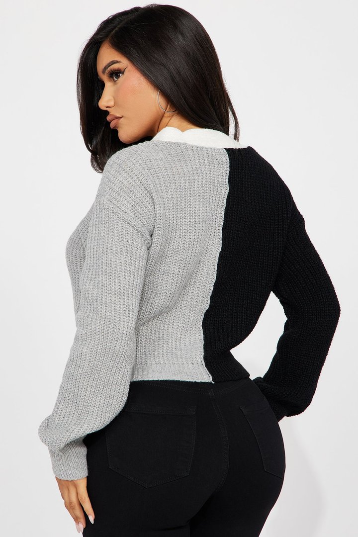Katja Color Block Cropped Cardigan - Black/combo