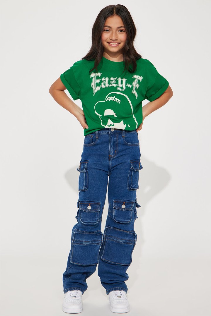 Mini Lily High Rise Cargo Jeans - Blue Wash
