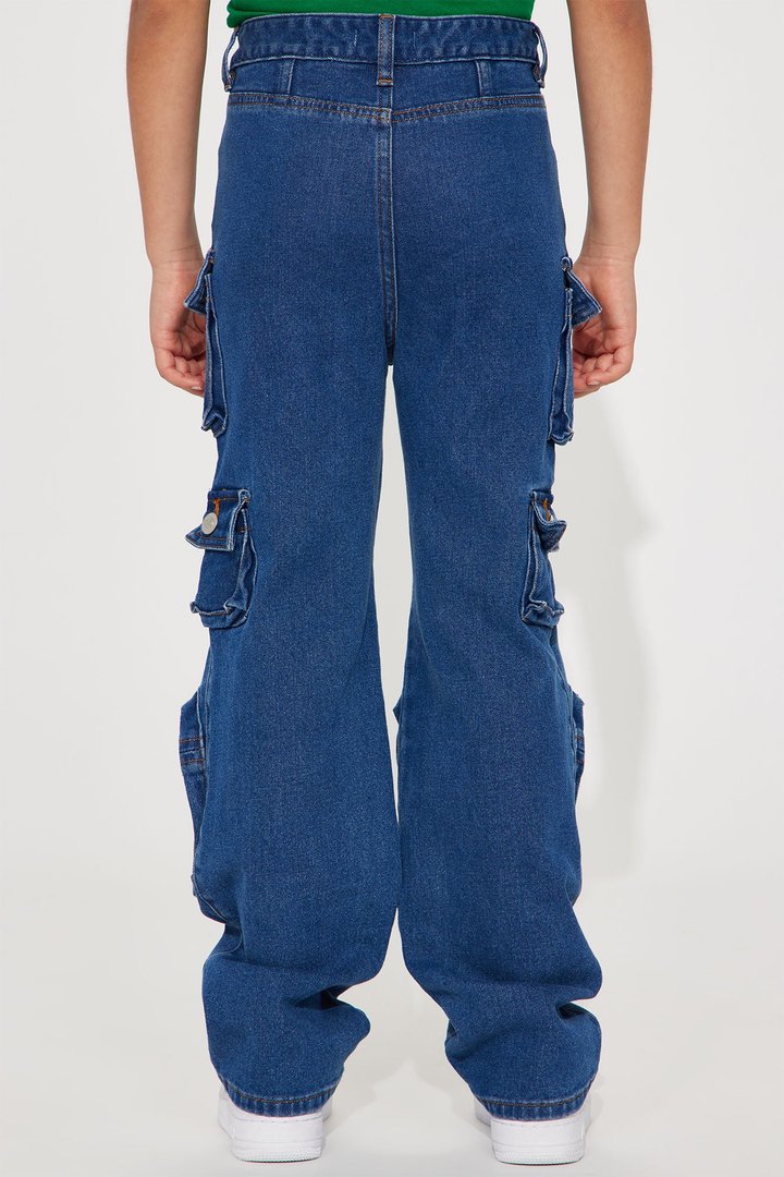 Mini Lily High Rise Cargo Jeans - Blue Wash