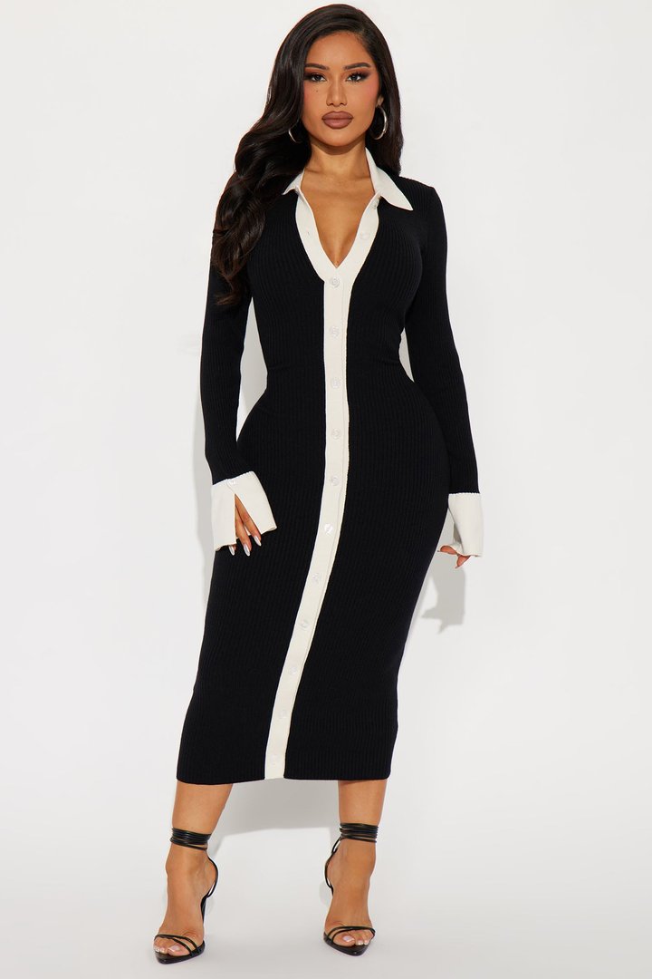 Ciao Bella Sweater Midi Dress - Black/combo