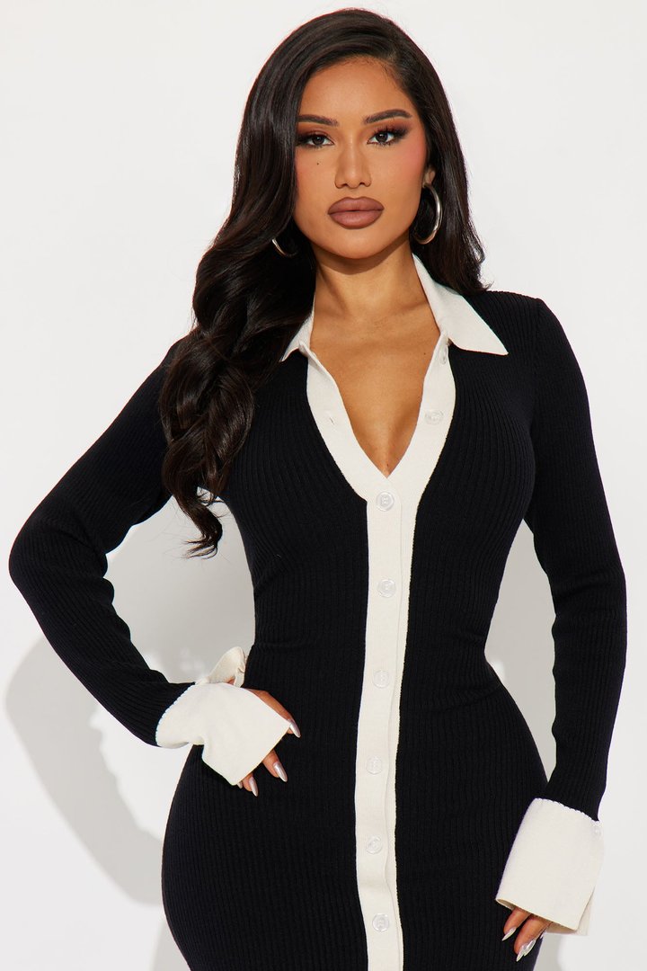 Ciao Bella Sweater Midi Dress - Black/combo