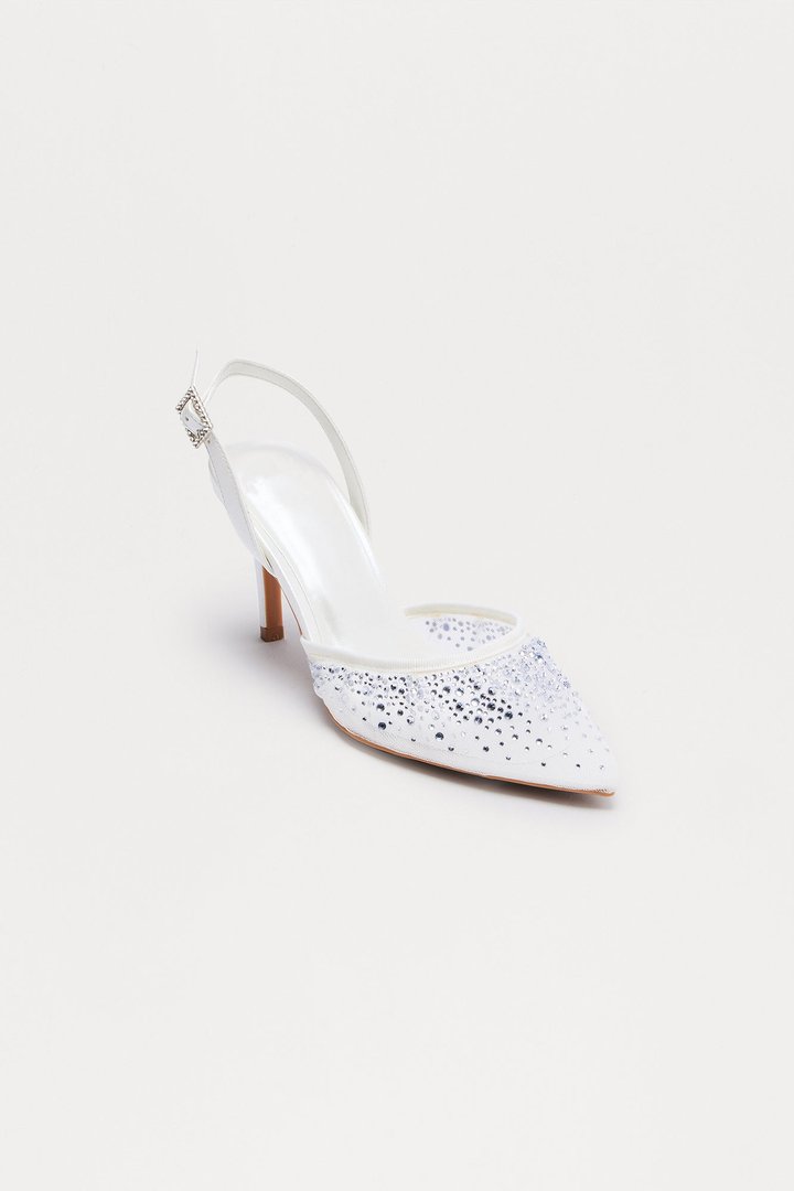Moldova Rhinestone Slingback Pumps - Pearl