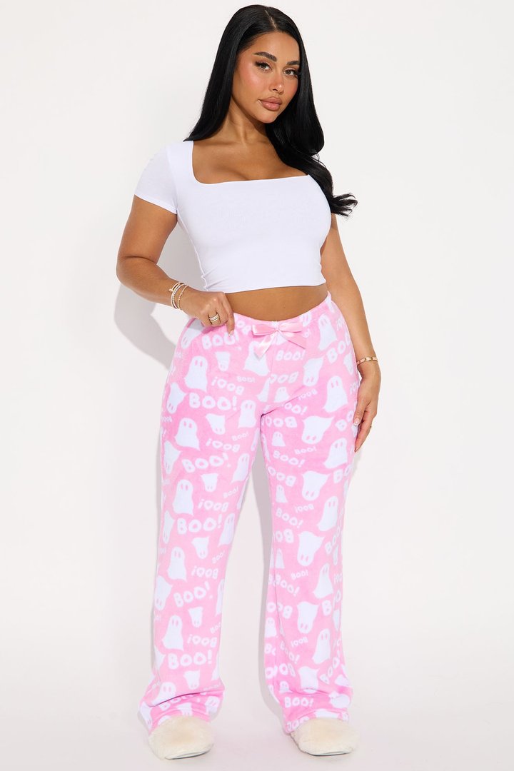Queen Of Ghosting Halloween Plush PJ Pant - Hot Pink