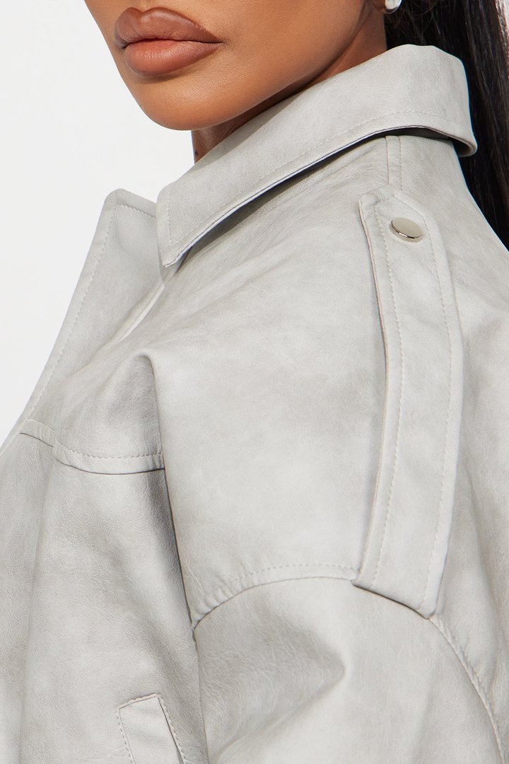 Chelsea Washed Faux Leather Bubble Jacket - Light Grey