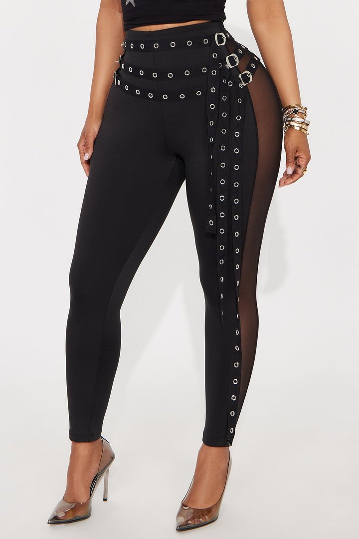 Gia Belted Mesh Capri Legging - Black