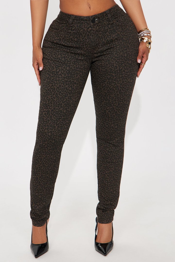 Skinny Uniform Leopard Pants - Chocolate/Combo