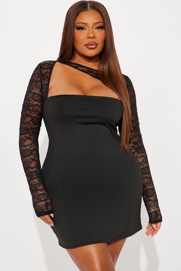 Gabby Long Sleeve Lace Mini Dress - Black