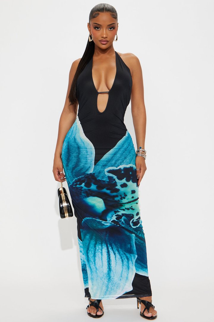 Sass Served Floral Mesh Maxi Dress - Teal/combo