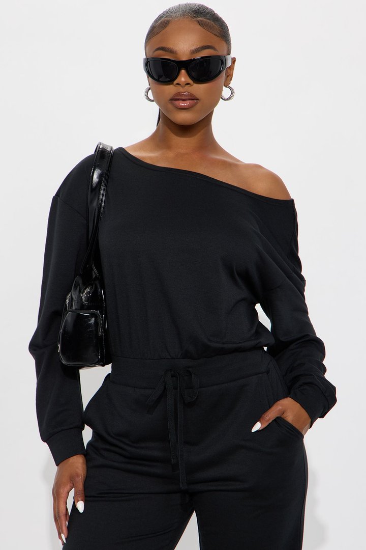 Just Warming Up French Terry Jumpsuit - Black
