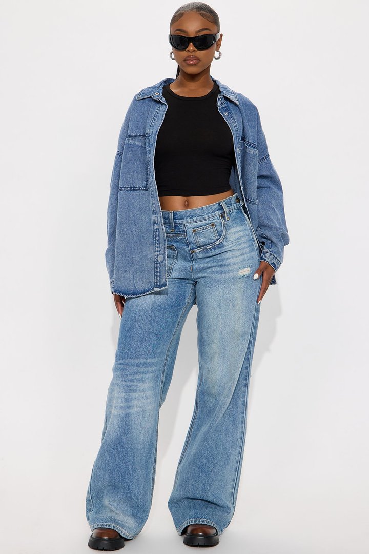 Everly Oversized Denim Shacket - Medium Wash