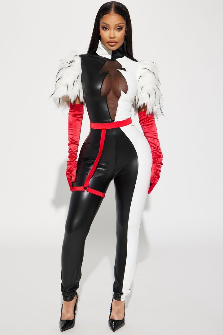 Keep It Cruel Jumpsuit 4 Piece Costume Set - Black/White