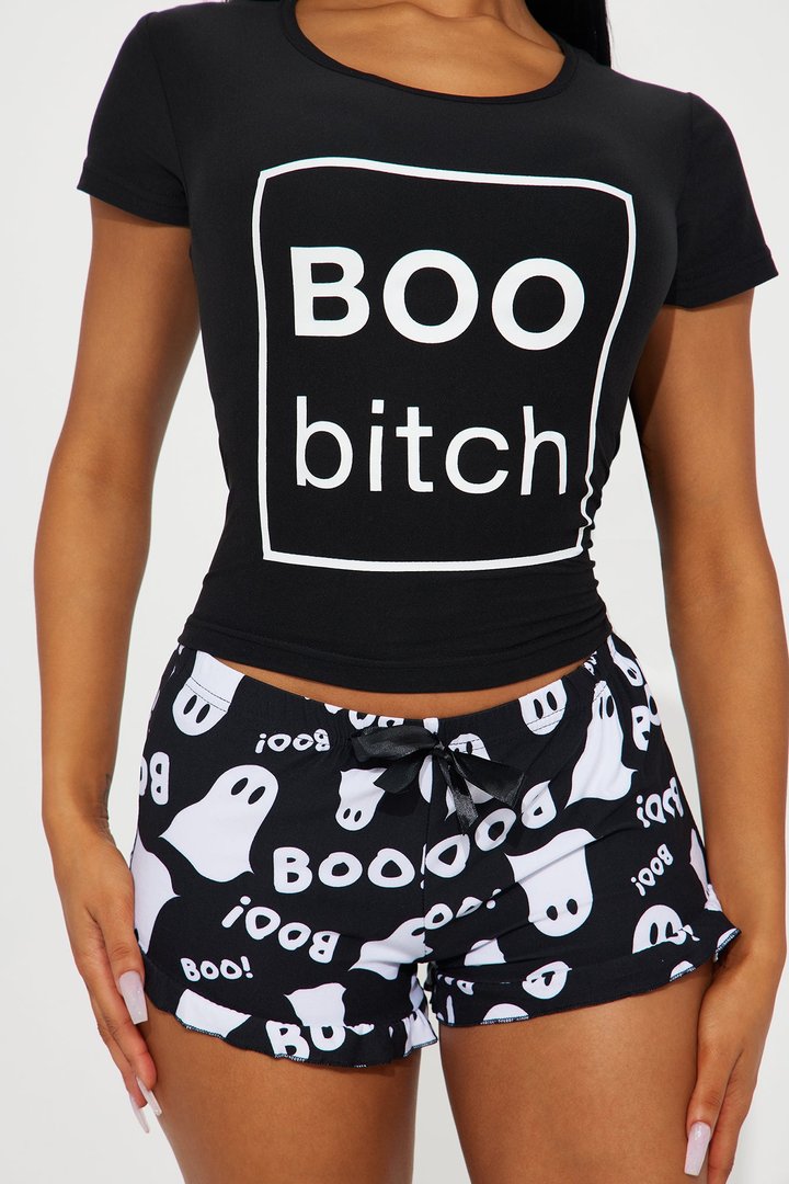 Boo Bitch PJ Short Set - Black/White