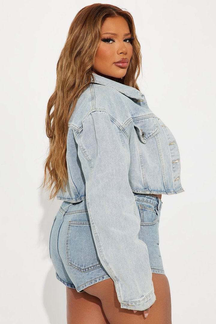 Can't Move On Cropped Denim Jacket - Light Wash