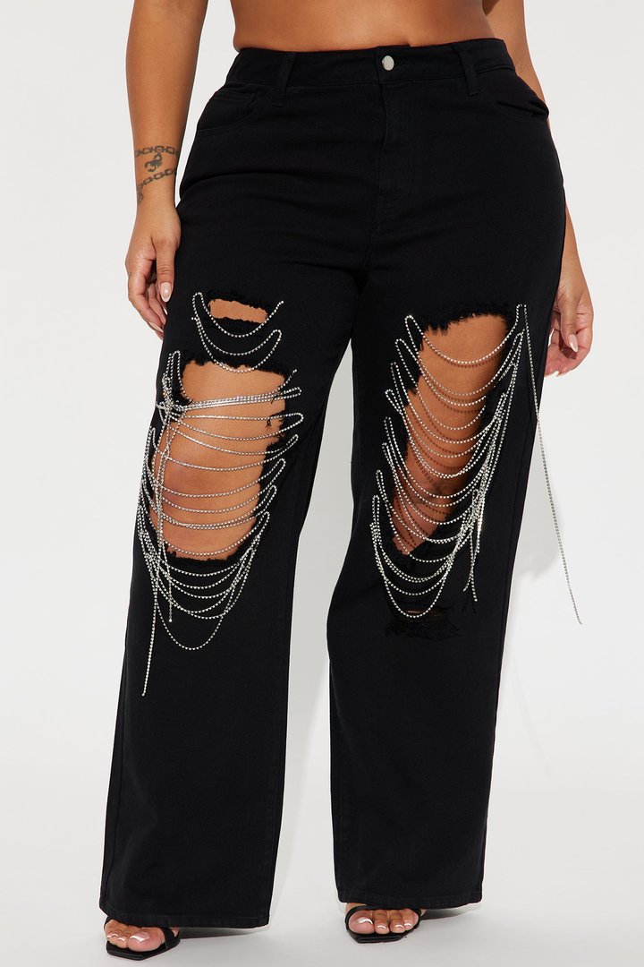 Make Your Life Shine Distressed Pant - Black