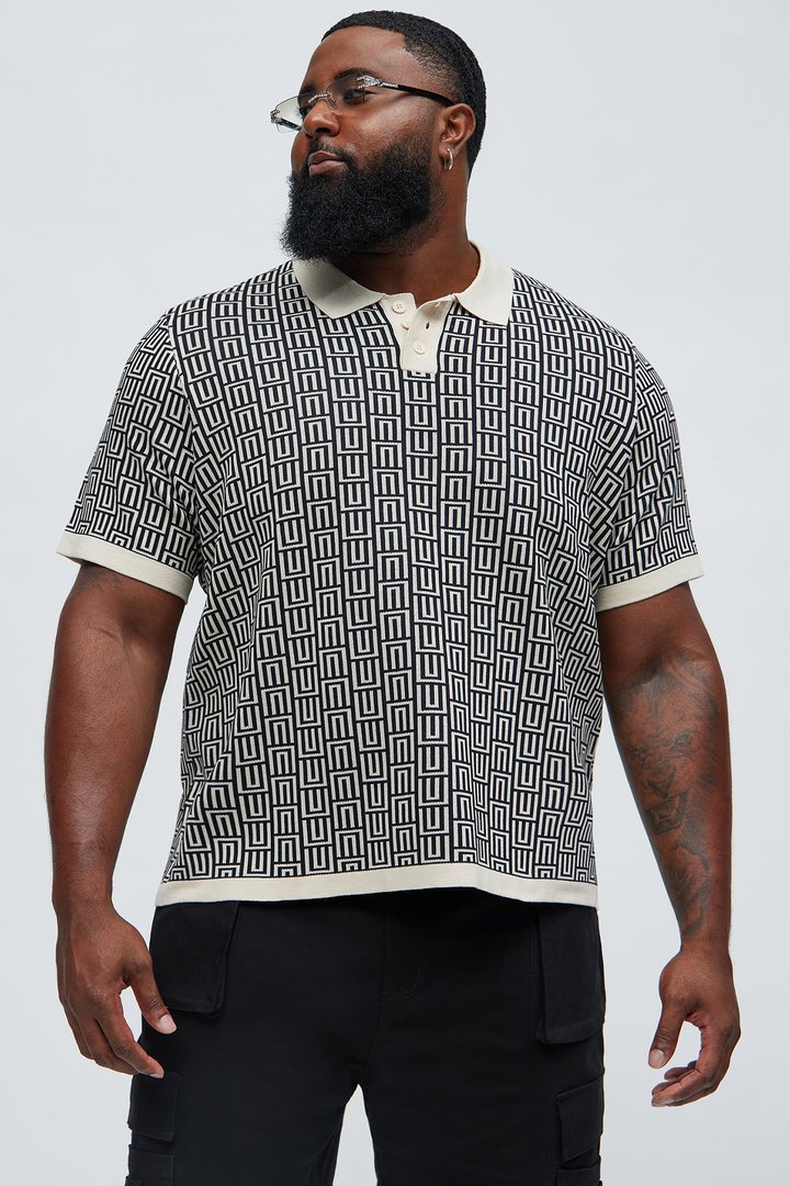 Cunard Jacquard Polo - Tan/Multi