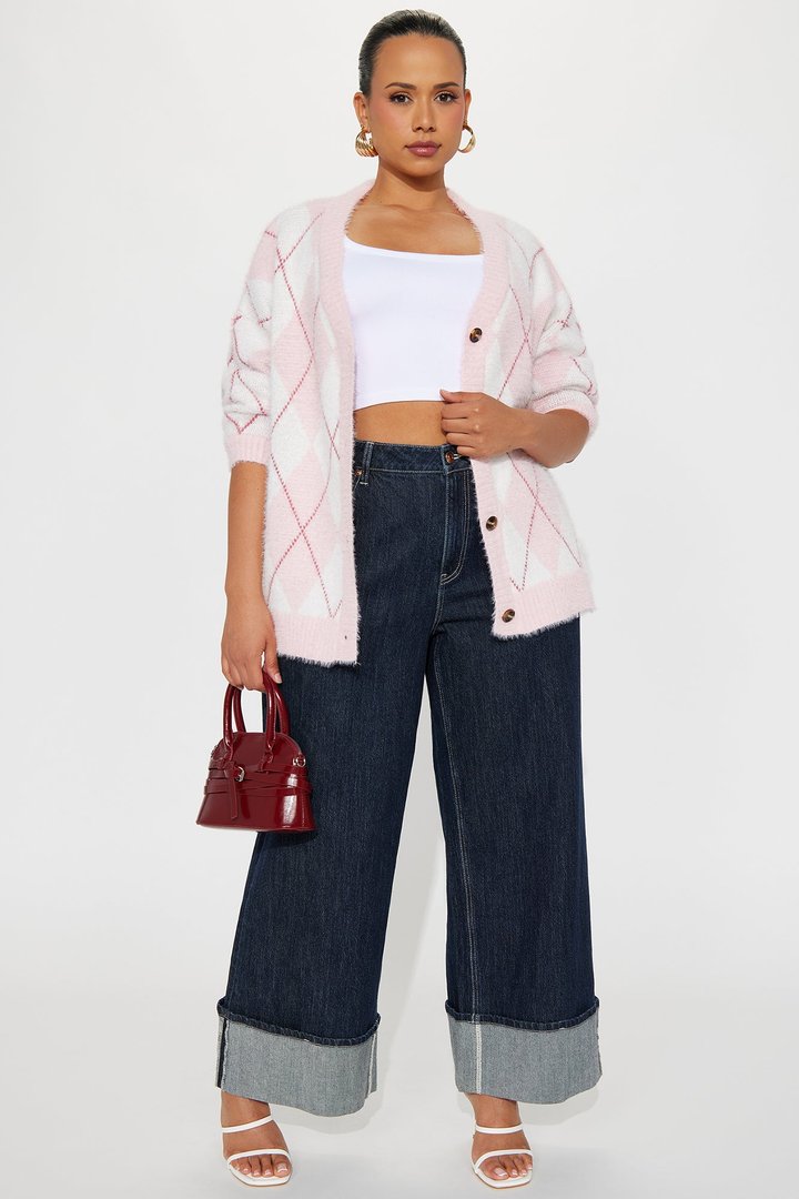 Preppy Girl Argyle Cardigan - Pink/combo