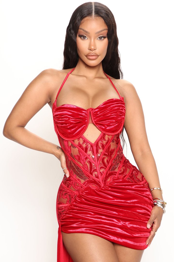 Secret Romance Embellished Mini Dress - Red