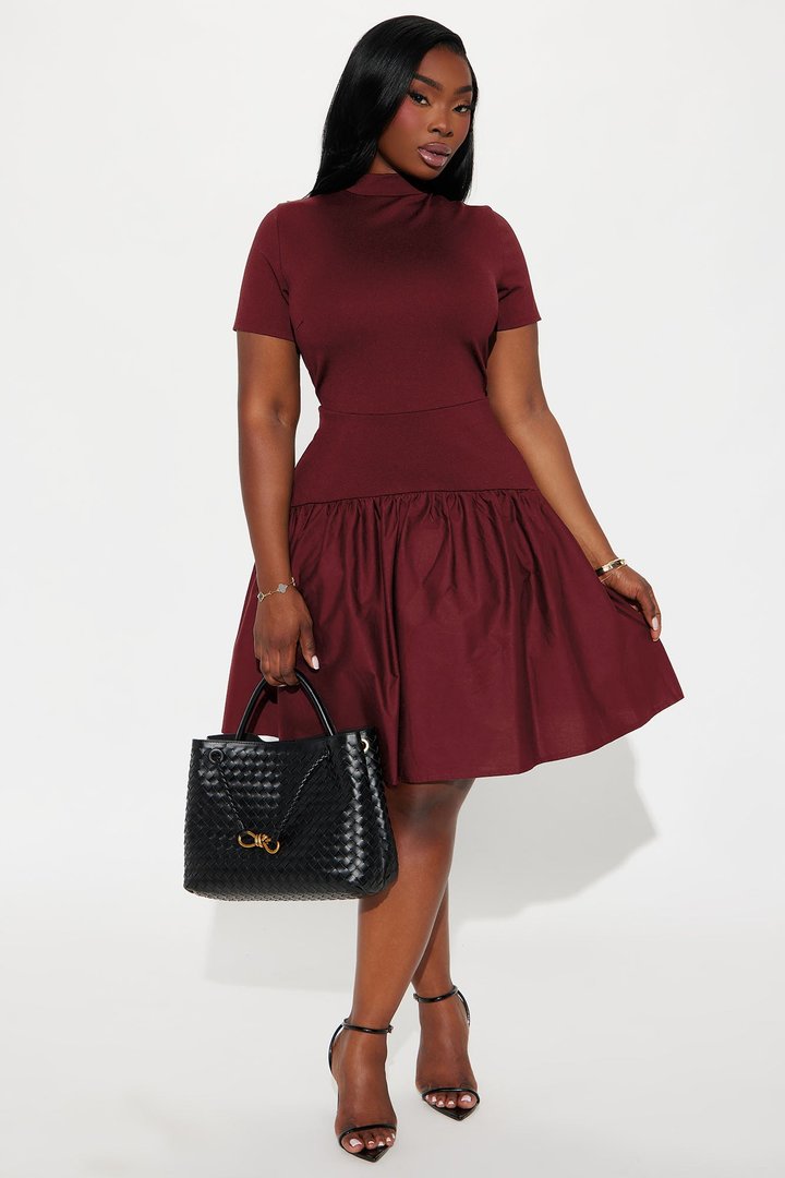 Kennedy Short Sleeve Drop Waist Mini Dress - Wine