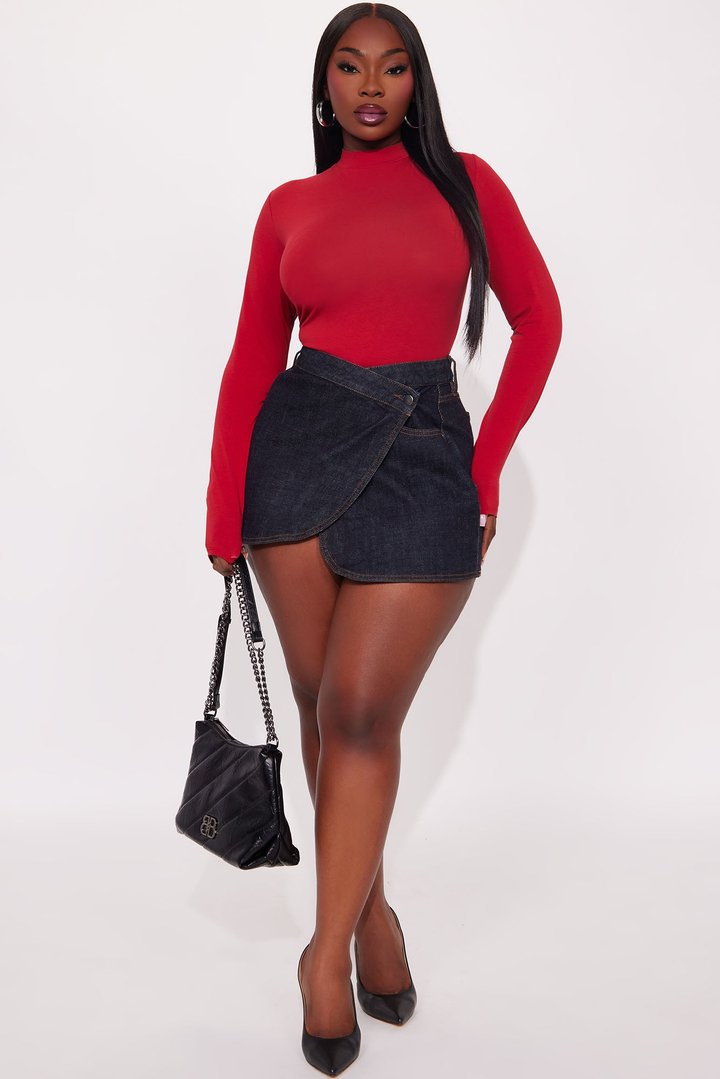 Melanie Mock Neck Bodysuit - DarkRed