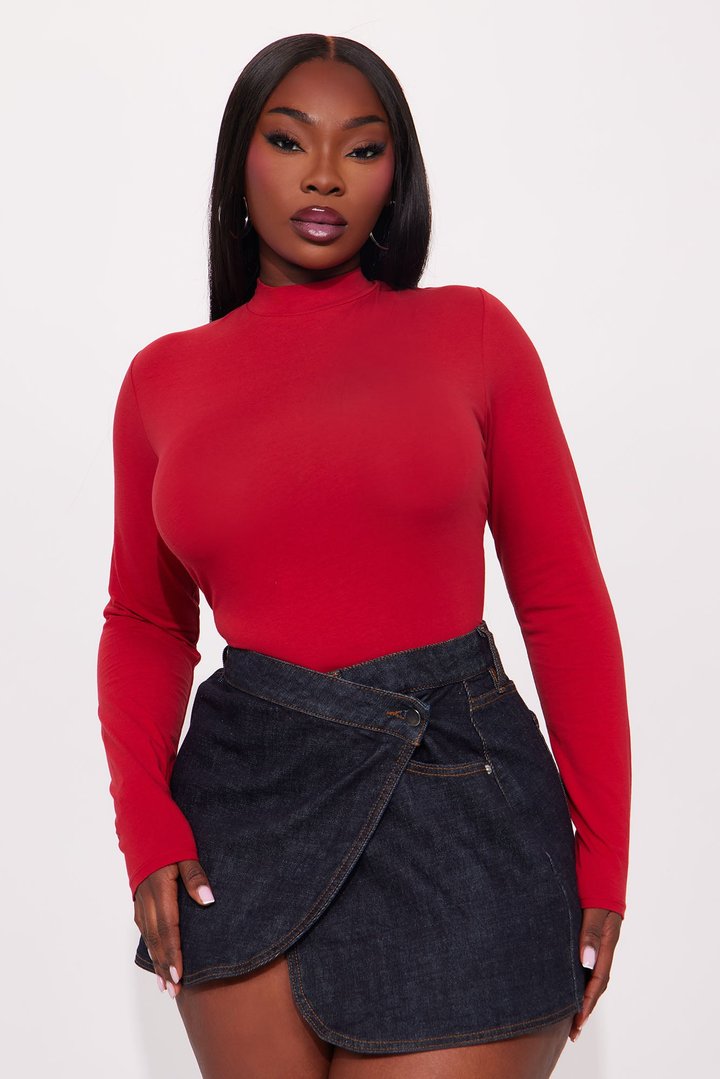 Melanie Mock Neck Bodysuit - DarkRed