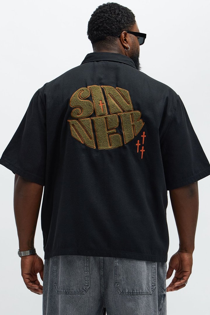 Sinner Cropped Button Up Shirt - Black