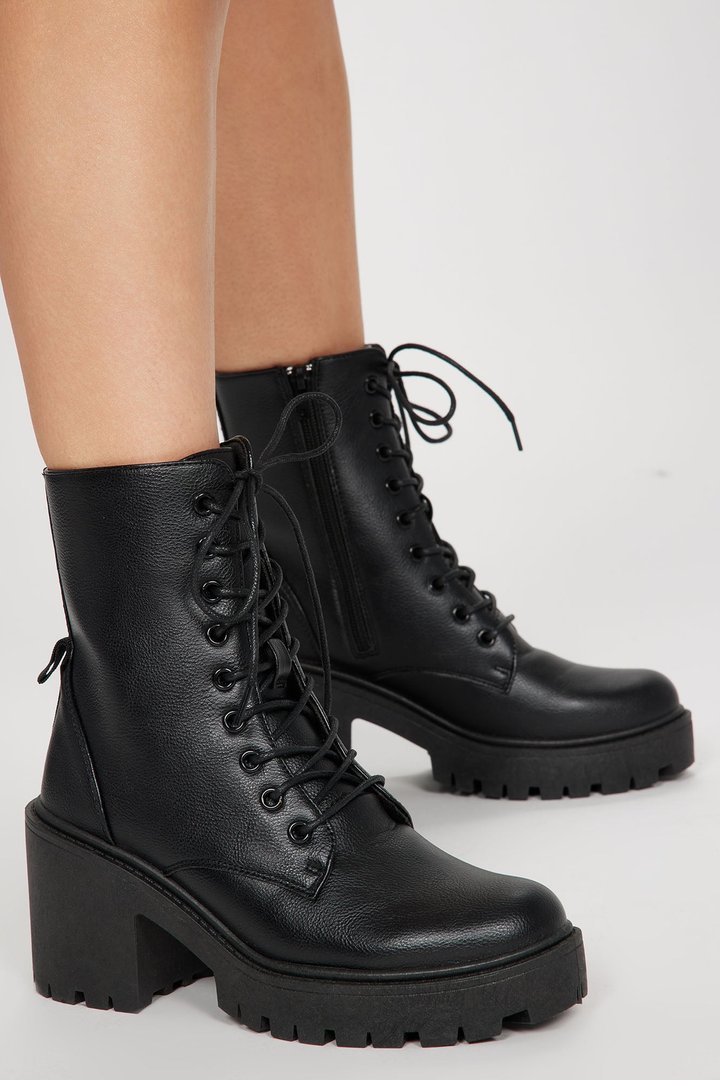 Dallas Lace Up Combat Booties - Black