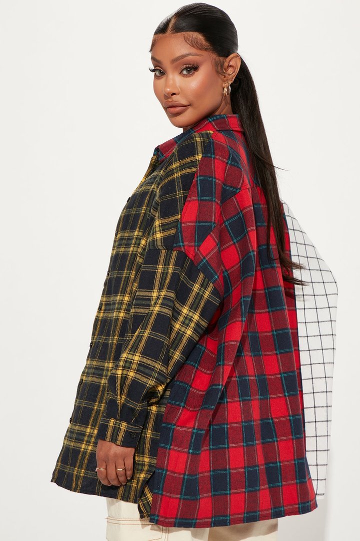 Mixed Emotions Mixed Feelings Flannel Top - Red/combo
