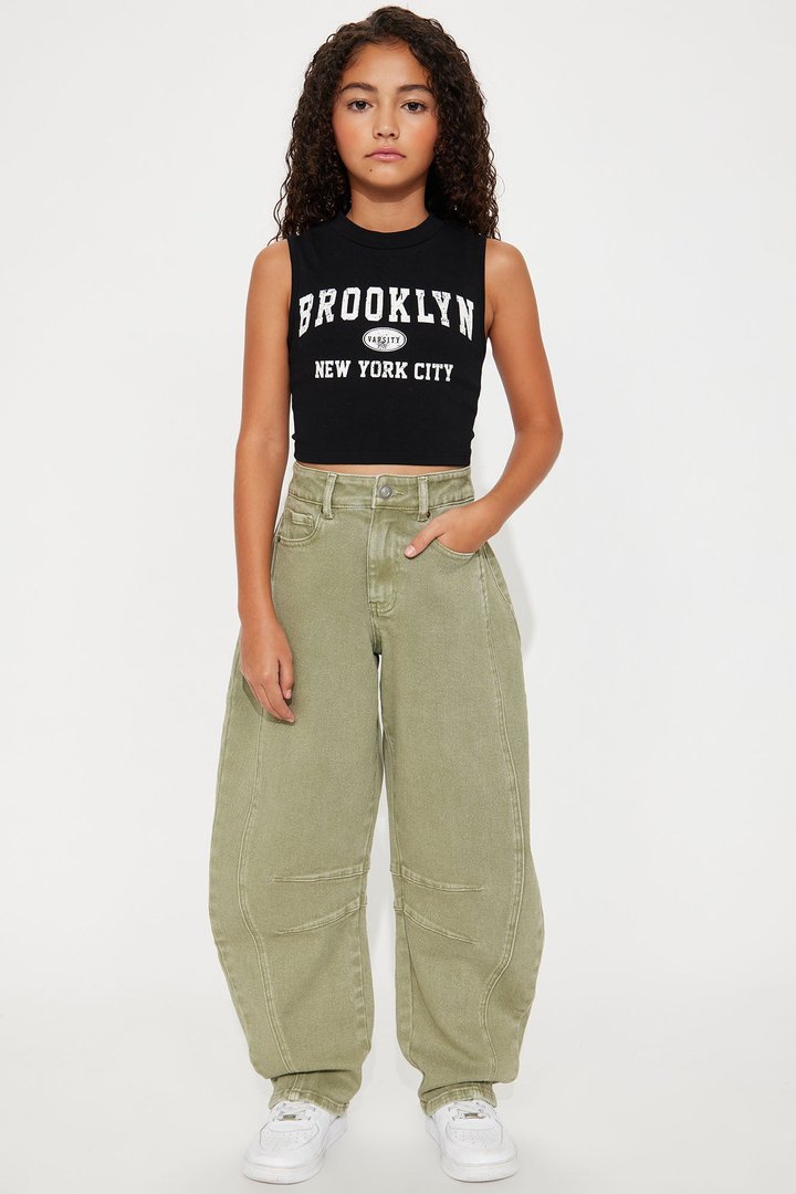 Mini Cecilia Mineral Wash Barrel Jeans - Olive