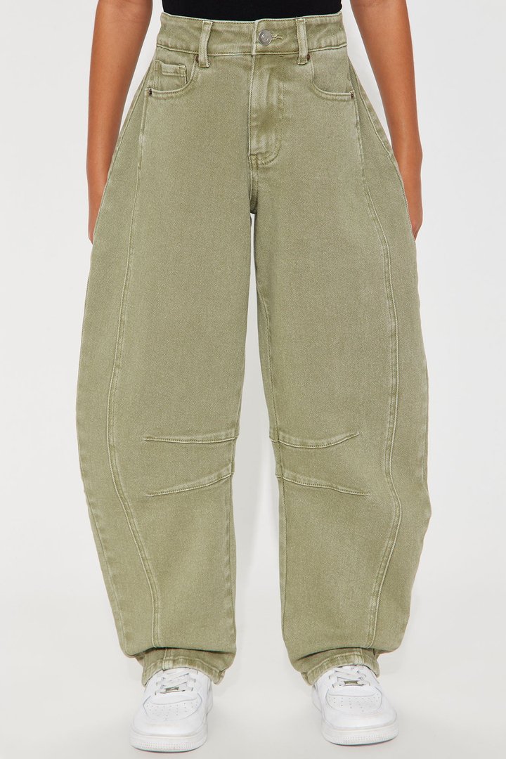 Mini Cecilia Mineral Wash Barrel Jeans - Olive