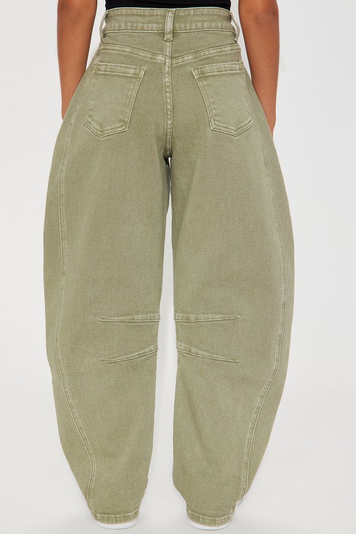 Mini Cecilia Mineral Wash Barrel Jeans - Olive