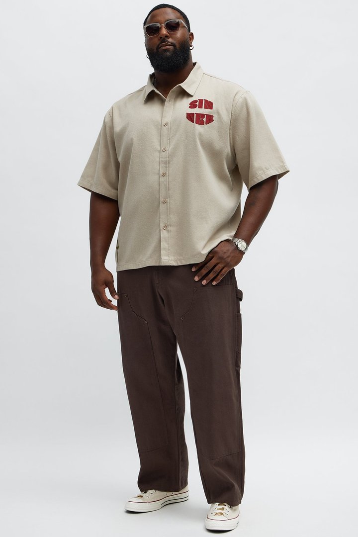 Sinner Cropped Button Up Shirt - Sand