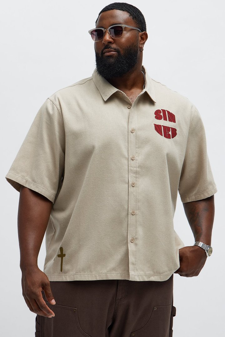 Sinner Cropped Button Up Shirt - Sand