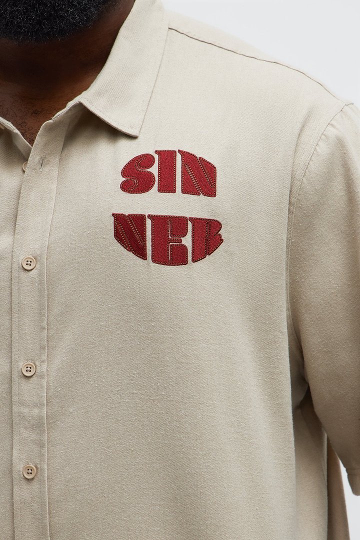 Sinner Cropped Button Up Shirt - Sand