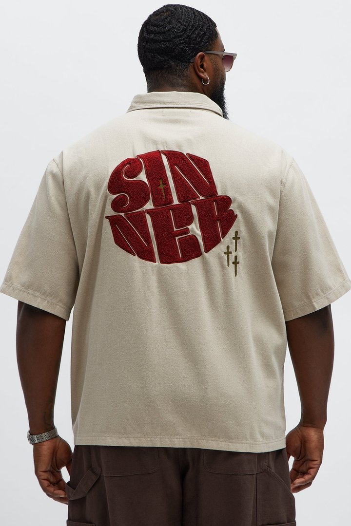 Sinner Cropped Button Up Shirt - Sand